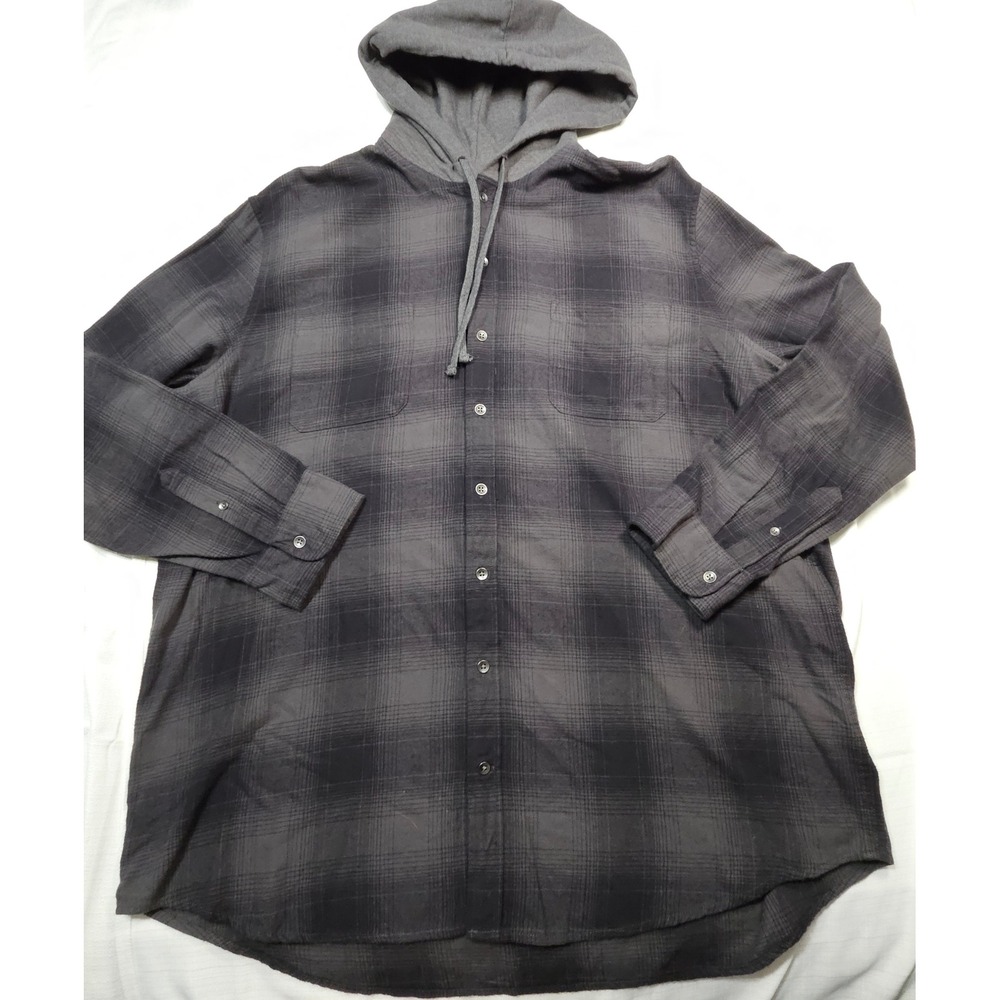Foundry Supply Co Plaid Flannel Hoodie Shirt Shacket Dark Charcoal 2XLT New